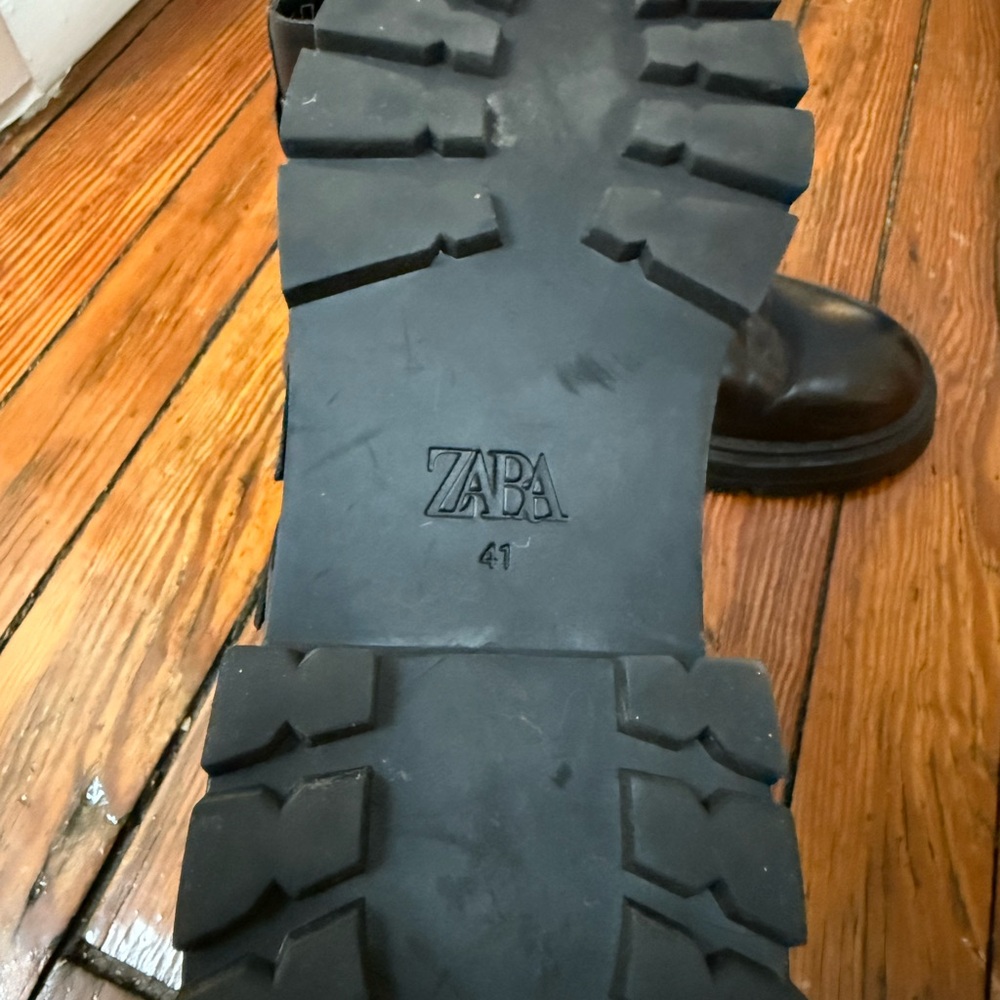Zara Black Leather Ankle Boots Size 10 - Picture 2 of 4